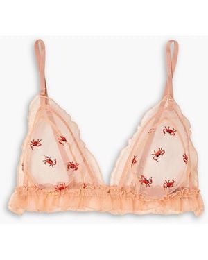Le Petit Trou Crabe Ruffled Embroidered Tulle Soft-cup Triangle Bra - Orange