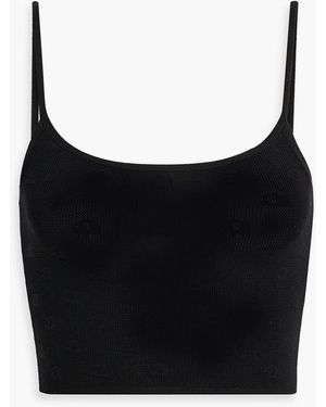 T By Alexander Wang Cropped Jacquard-knit Top - Black