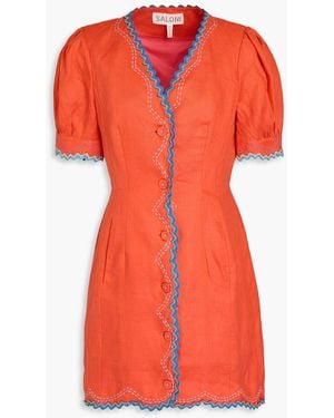 Saloni Marlee Embellished Linen Mini Dress - Orange