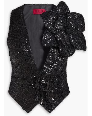 LEO LIN Anna Mary Sequined Floral-Appliquéd Tweed Vest - Black