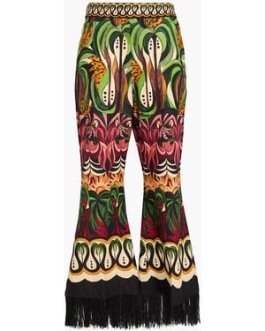FARM Rio Fringed Printed Linen-blend Flared Trousers - Black