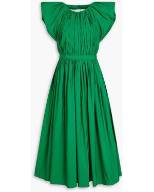 McQueen Cutout Gathered Taffeta Midi Dress - Green
