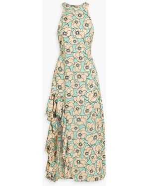 Agua Bendita Gerbera Botanico Celeste Ruffled Floral-print Jacquard Maxi Dress - White