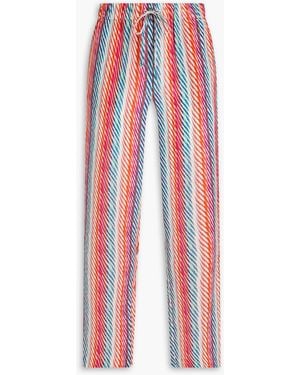 Saloni Printed Silk Crepe De Chine Straight-Leg Trousers - Red
