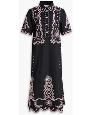 Saloni Dree B Broderie Anglaise Cotton Midi Shirt Dress - Black