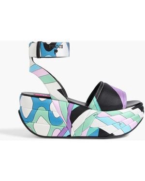 PUCCI Ami Quilted Printed Twill Platform Sandals - Blue