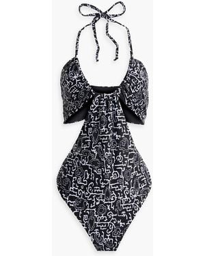 Rosetta Getty Geraffter neckholder-badeanzug mit print und cut-outs - Weiß