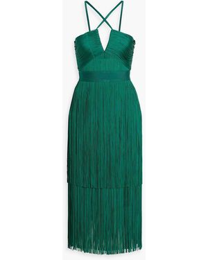 Hervé Léger Natalia Fringed Bandage Midi Dress - Green