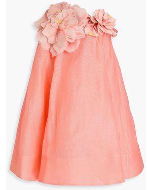 Zimmermann Strapless Floral-Appliquéd Linen And Silk-Blend Gauze Mini Dress - Pink