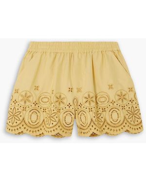 La DoubleJ Scalloped Broderie Anglaise-Trimmed Cotton-Poplin Shorts - Yellow