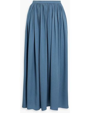 Iris & Ink Gathered Satin-jacquard Midi Skirt - Blue