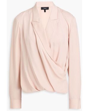 Theory Wrap-Effect Silk Blouse - Pink