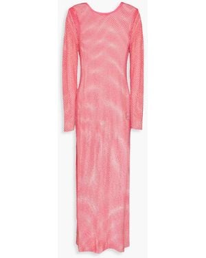Leslie Amon Crystal-embellished Open-knit Maxi Dress - Pink