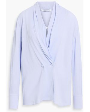 Another Tomorrow Draped Crepe Blouse - Blue