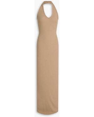 ÉTERNE Ribbed Jersey Halterneck Maxi Dress - White