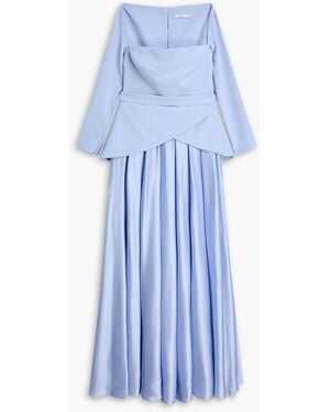 Safiyaa Desta Belted Satin-Paneled Crepe Gown - Blue