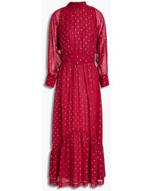 Ba&sh Romy Gathe Metallic Fil Coupé Georgette Midi Dress - Red