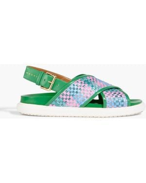 Marni Fussbett Faux Raffia And Leather Slingback Sandals - Green