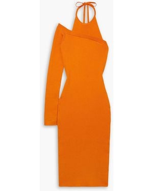Monse One-Sleeve Ribbed Wool-Blend Halterneck Midi Dress - Orange