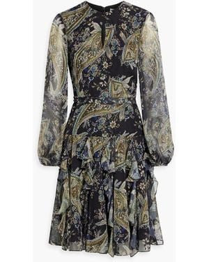 Mikael Aghal Ruffled Printed Chiffon Dress - Gray