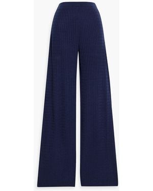 NAADAM Cable-Knit Merino Wool And Silk Blend Wide-Leg Pants - Blue