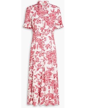 Sandro Floral-Print Jacquard Midi Shirt Dress - Red