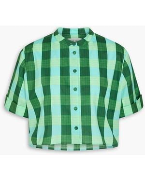 Saloni Cropped Checked Cotton-Gauze Shirt - Green