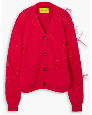 Marques'Almeida Oversized Feather-trimmed Cotton Cardigan - Red