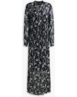 Rag & Bone Calista Shirred Metallic Floral-print Chiffon Maxi Dress - Black