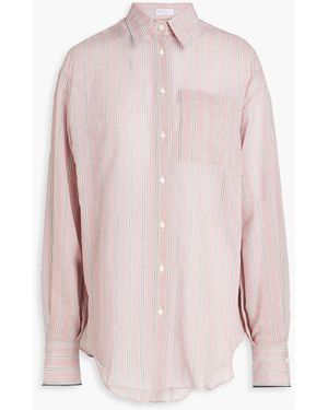 Brunello Cucinelli Bead-embellished Striped Cotton And Silk-blend Voile Shirt - Pink