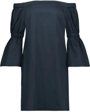 Tibi Off-The-Shoulder Cotton-Poplin Mini Dress - Blue