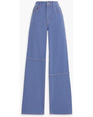 Ganni Striped High-Rise Straight-Leg Jeans - Blue
