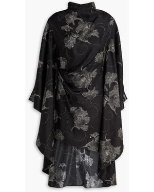 Zimmermann Asymmetric Pleated Printed Silk-Twill Tunic - Black