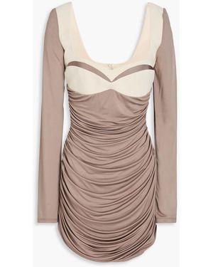 Paris Georgia Basics Talullah Ruched Stretch-jersey And Crepe Mini Dress - Natural