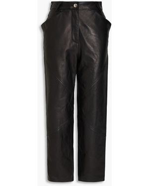 IRO Cropped Leather Straight-Leg Pants - Black