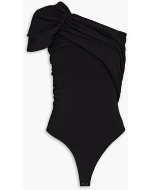 Goldsign The Riza One-shoulder Ruched Stretch-knit Bodysuit - Black