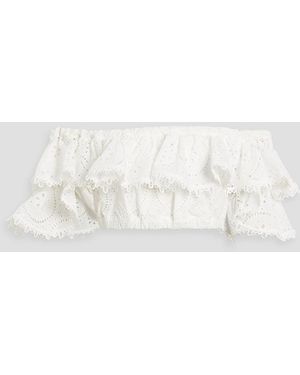Charo Ruiz Aquila Off-The-Shoulder Cropped Ruffled Broderie Anglaise Cotton-Blend Top - White