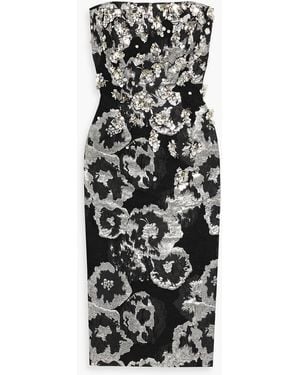Jenny Packham Trägerloses midikleid "lotus" aus jacquard aus einer baumwollmischung mit verzierung - Schwarz