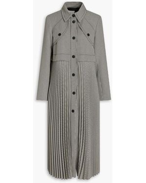 Sandro Pleated Houndstooth Tweed Coat - Grey