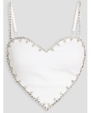 Area Cropped Crystal-Embellished Ponte Bustier Top - White