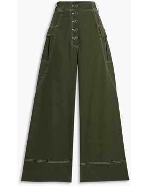 FARM Rio Cotton-Twill Wide-Leg Pants - Green