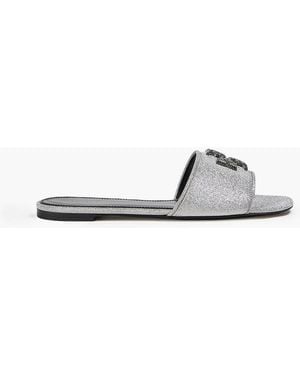 Tory Burch Eleanor Embellished Glittered Leather Slides - Metallic