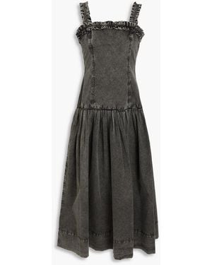 Ganni Pleated Stretch-Cotton Midi Dress - Grey