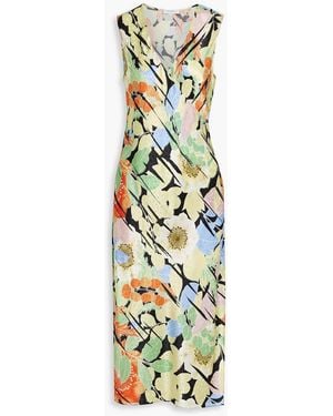 Equipment Audricce Wrap-effect Floral-print Silk-satin Jacquard Midi Dress - Metallic