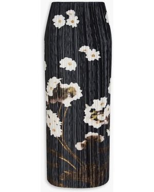 Erdem Floral-Print Plissé Satin Midi Skirt - Black