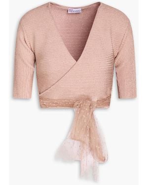 RED Valentino Cropped Wrap-effect Metallic Ribbed-knit Top - Pink