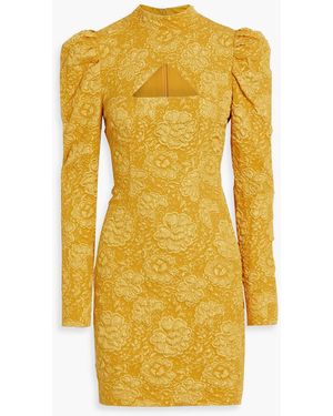 ONE33 SOCIAL Cutout Gathered Floral-jacquard Mini Dress - Yellow