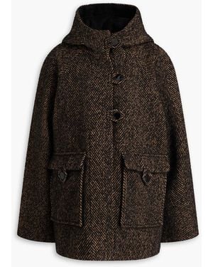 Ganni Herringbone Tweed Hooded Jacket - Black