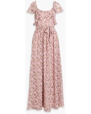 Mikael Aghal Ruffled Floral-print Chiffon Maxi Dress - Pink