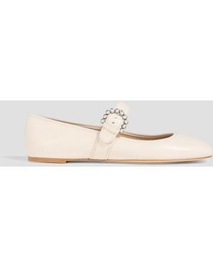 Stuart Weitzman Piper Faux Pearl-Embellished Leather Mary Jane Flats - White